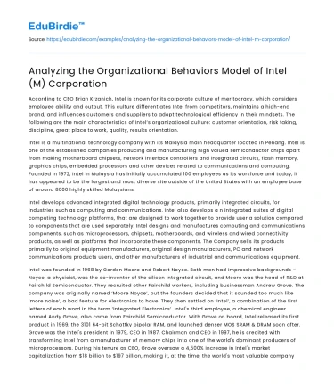Analyzing the Organizational Behaviors Model of Intel (M) Corporation