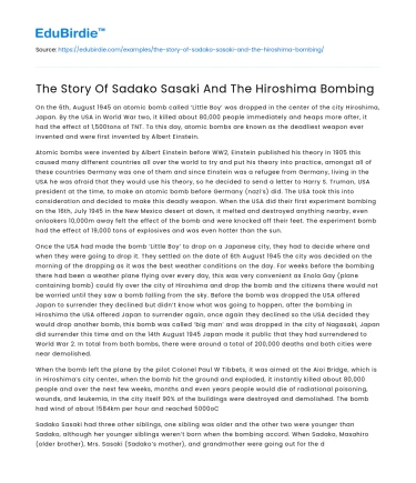 The Story Of Sadako Sasaki And The Hiroshima Bombing