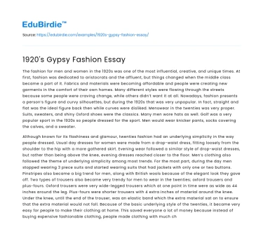 1920’s Gypsy Fashion Essay