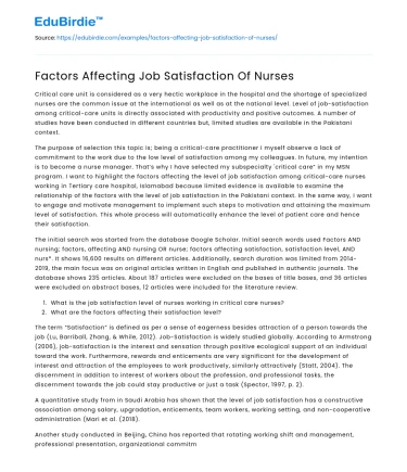 Factors Affecting Job Satisfaction Of Nurses