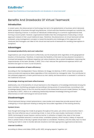 Benefits And Drawbacks Of Virtual Teamwork