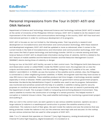 Insights from Visits to DOST-ASTI and GMA Network