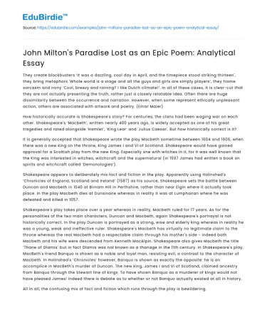 John Milton’s Paradise Lost as an Epic Poem: Analytical Essay