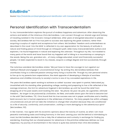 Personal Identification with Transcendentalism