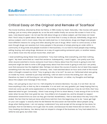 Critical Essay on the Original and Remake of ‘Scarface’