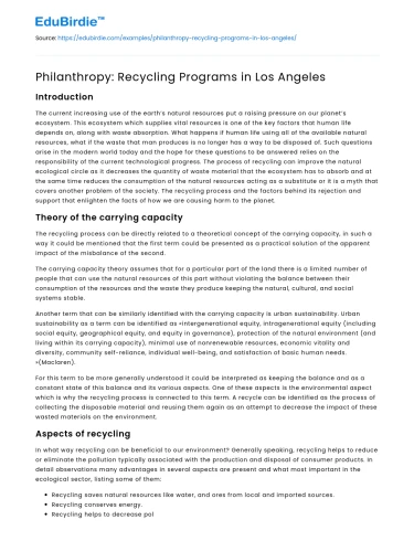 Philanthropy: Recycling Programs in Los Angeles