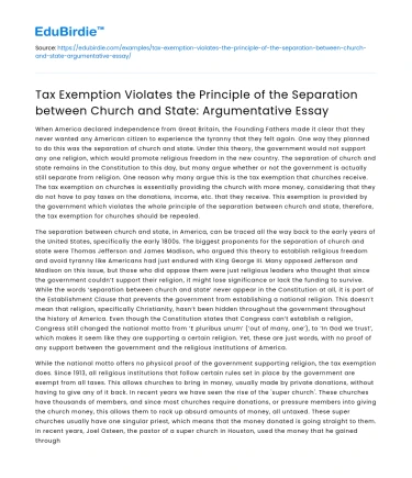 Churches Should Pay Taxes: Separation of Church and State Principle