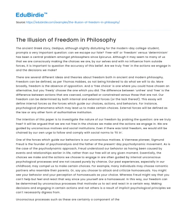 The Illusion of Freedom in Philosophy