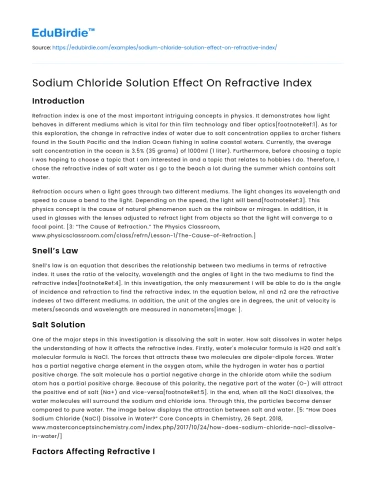 Sodium Chloride Solution Effect On Refractive Index