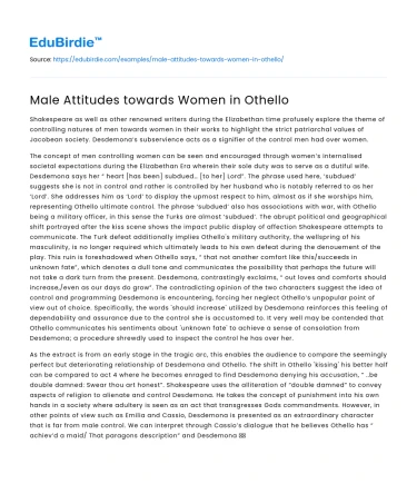 Male Attitudes towards Women in Othello