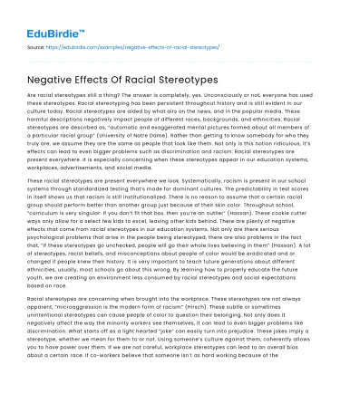 Negative Effects Of Racial Stereotypes