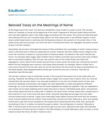 Beloved’ Essay on the Meanings of Name