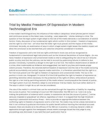 Trial by Media: Freedom Of Expression In Modern Technological Era