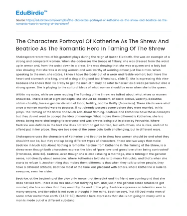 Character portrayal of Katherine & Beatrice in Taming of The Shrew