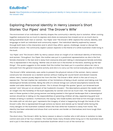 Personal Identity in Lawson’s Our Pipes and The Drover’s Wife