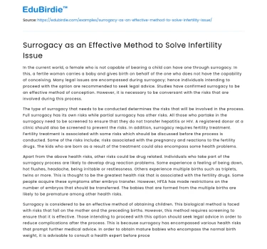 Surrogacy as an Effective Method to Solve Infertility Issue
