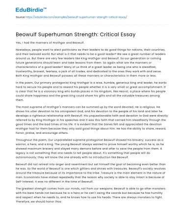 Beowulf Superhuman Strength: Critical Essay