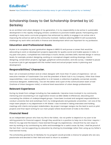 Scholarship Essay to Get Scholarship Granted by UC Berkeley