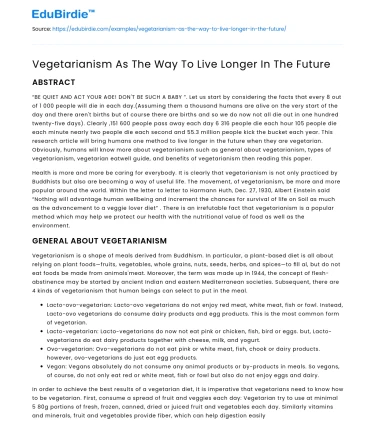Vegetarianism for Longevity