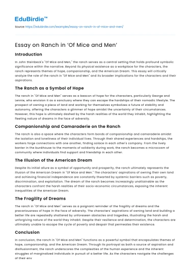 Essay on Ranch in ‘Of Mice and Men’