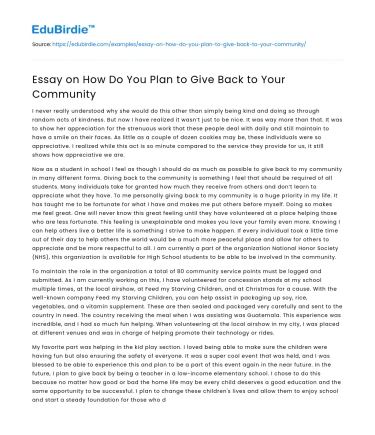 Essay on How Do You Plan to Give Back to Your Community