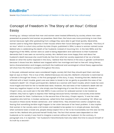 Concept of Freedom in ‘The Story of an Hour’: Critical Essay