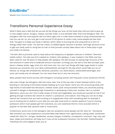 Transitions Personal Experience Essay