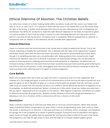 Ethical Dilemma Of Abortion: The Christian Beliefs