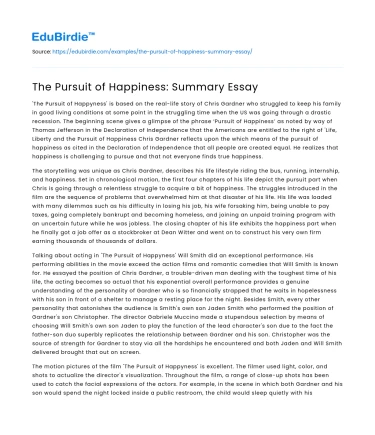 The Pursuit of Happiness: Summary Essay