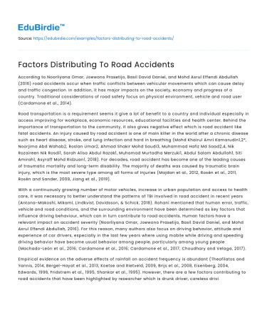 Factors Distributing To Road Accidents