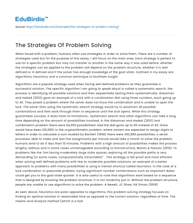 The Strategies Of Problem Solving