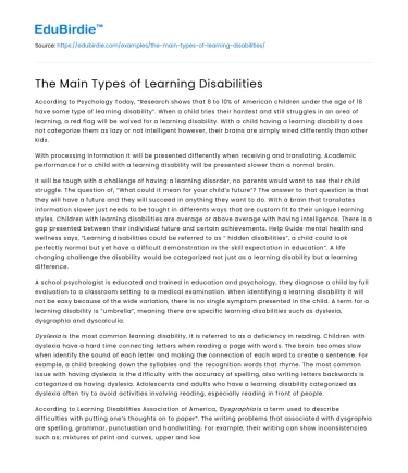 The Main Types of Learning Disabilities