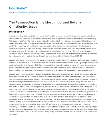 The Resurrection Is the Most Important Belief in Christianity: Essay