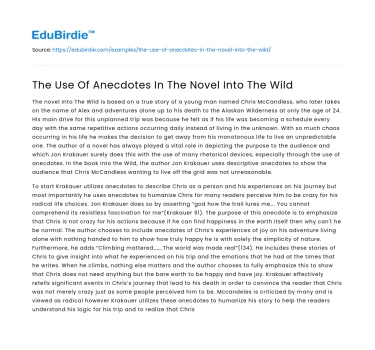 The Use Of Anecdotes In The Novel Into The Wild