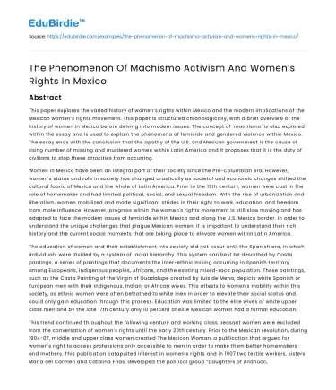 The Phenomenon Of Machismo Activism And Women’s Rights In Mexico