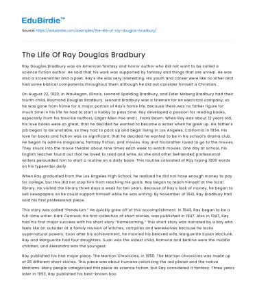 The Life Of Ray Douglas Bradbury