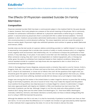 The Effects Of Physician-assisted Suicide On Family Members