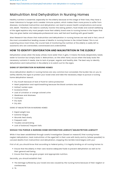 Malnutrition And Dehydration In Nursing Homes