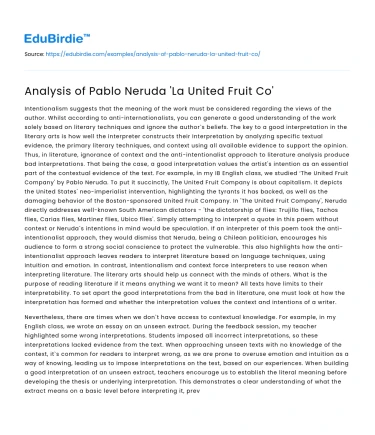 Analysis of Pablo Neruda ‘La United Fruit Co’