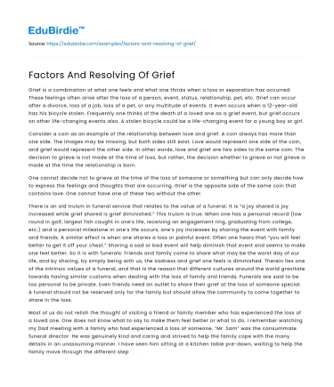 Factors And Resolving Of Grief