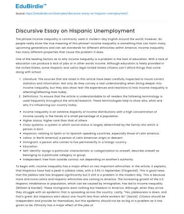 Hispanic Unemployment in the United States