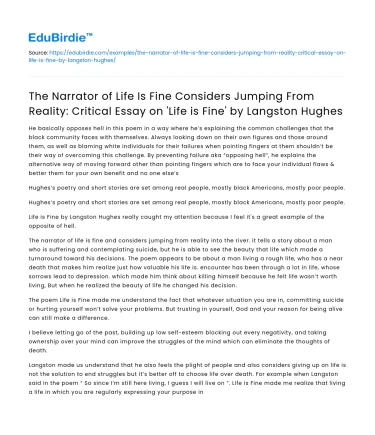 Analysis of ‘Life is Fine’ by Langston Hughes