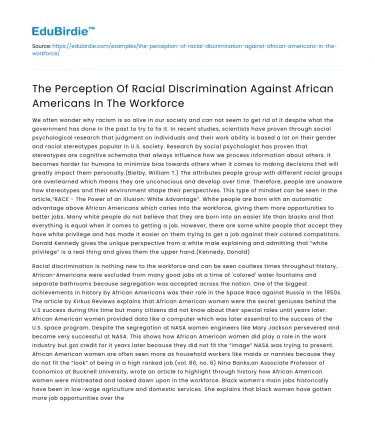 Perception of Racial Bias Against African Americans at Work