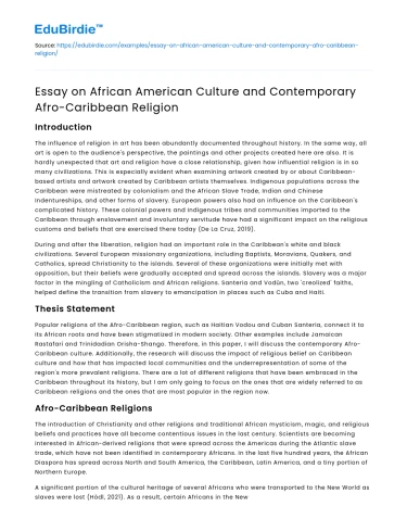 African American Culture and Contemporary Afro-Caribbean Religion