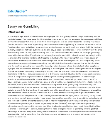 Essay on Gambling