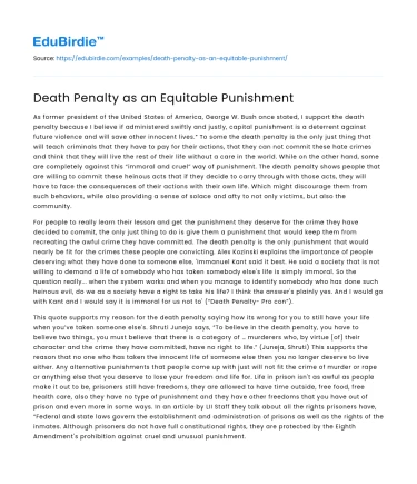 Death Penalty as an Equitable Punishment