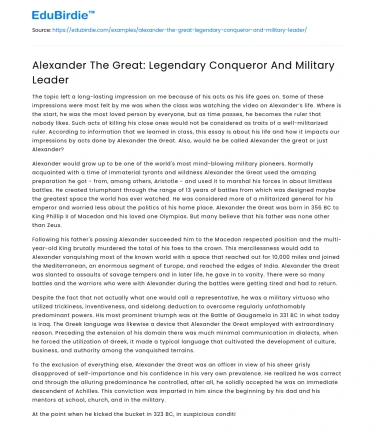 Alexander The Great: Legendary Conqueror And Military Leader