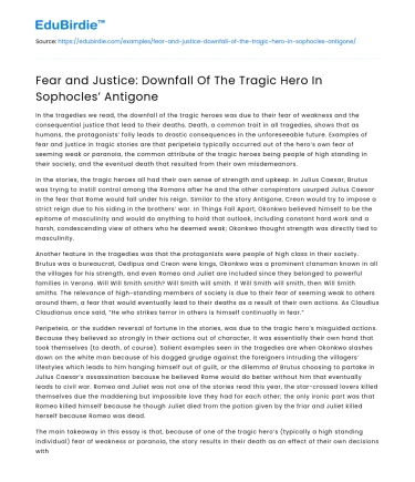 Fear and Justice: Downfall Of The Tragic Hero In Sophocles’ Antigone