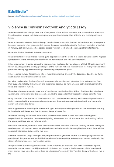 Analyzing Violence in Tunisian Football: Causes and Implications