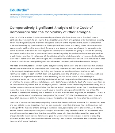 Comparison of Hammurabi’s Code & Charlemagne’s Capitulary